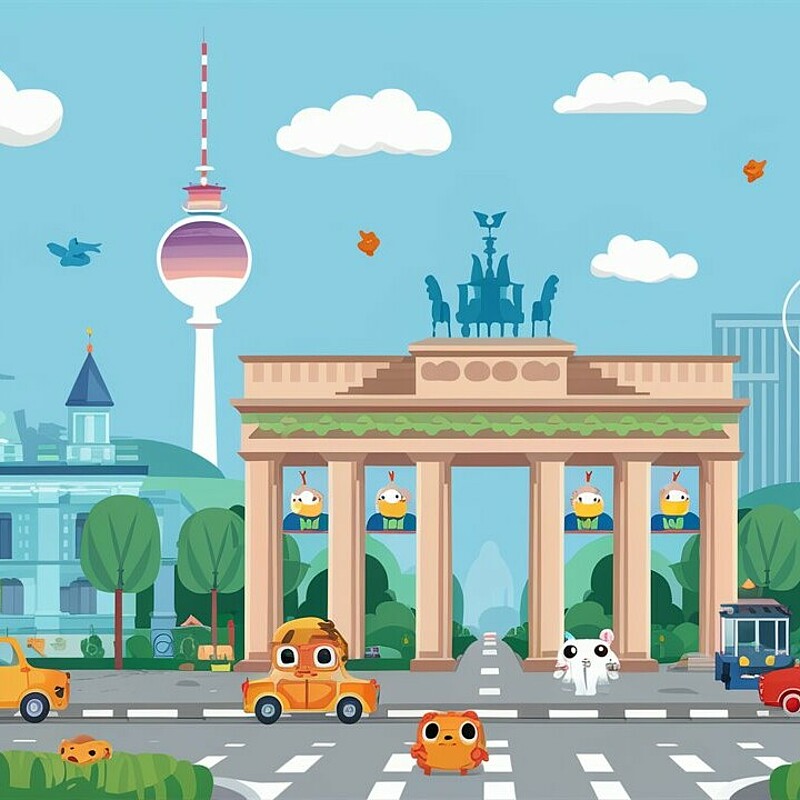 Berlin sites animated in the style of computer graphics 
